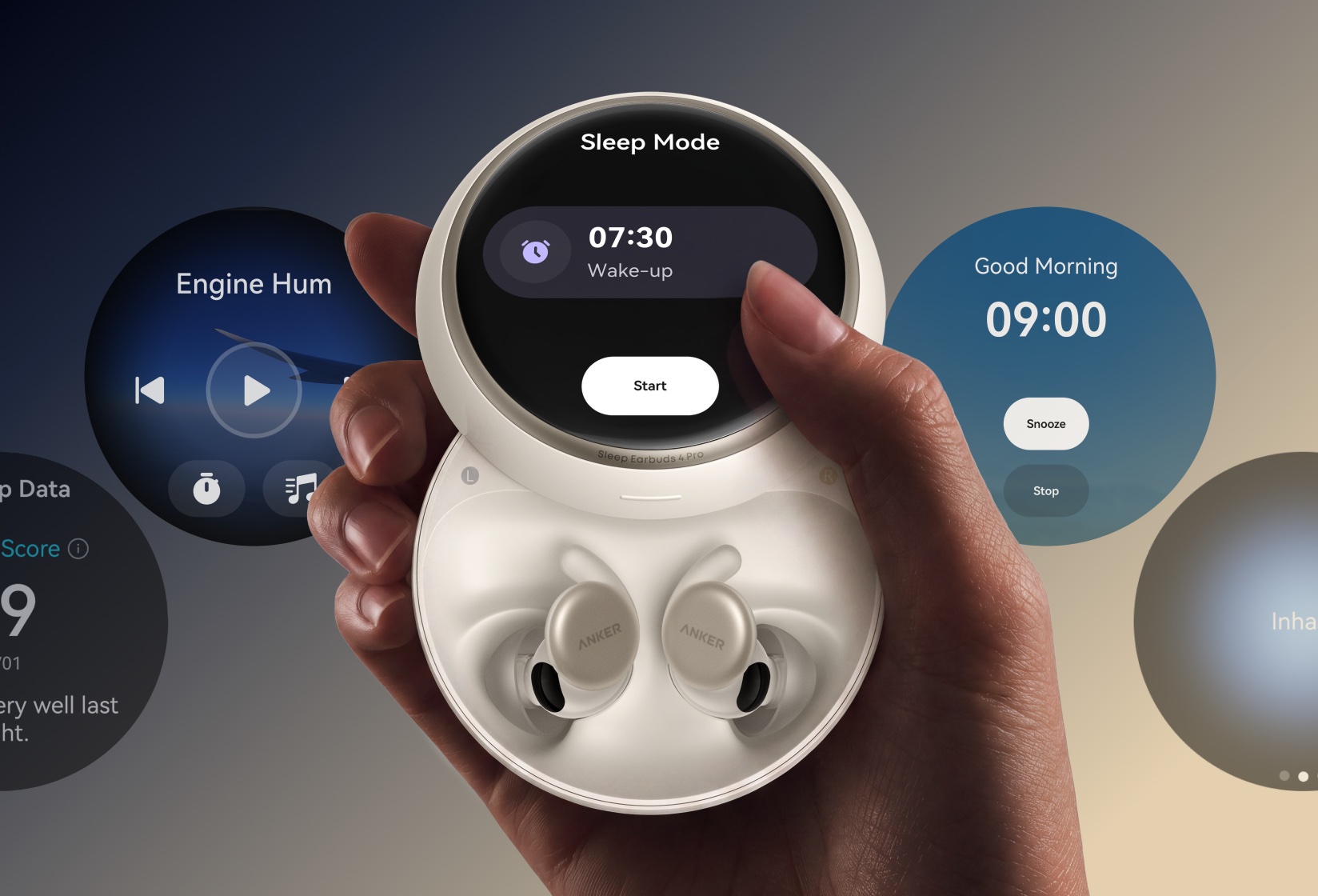 Soundcore Sleep Earbuds 4 Pro earbuds and touchscreen charging case